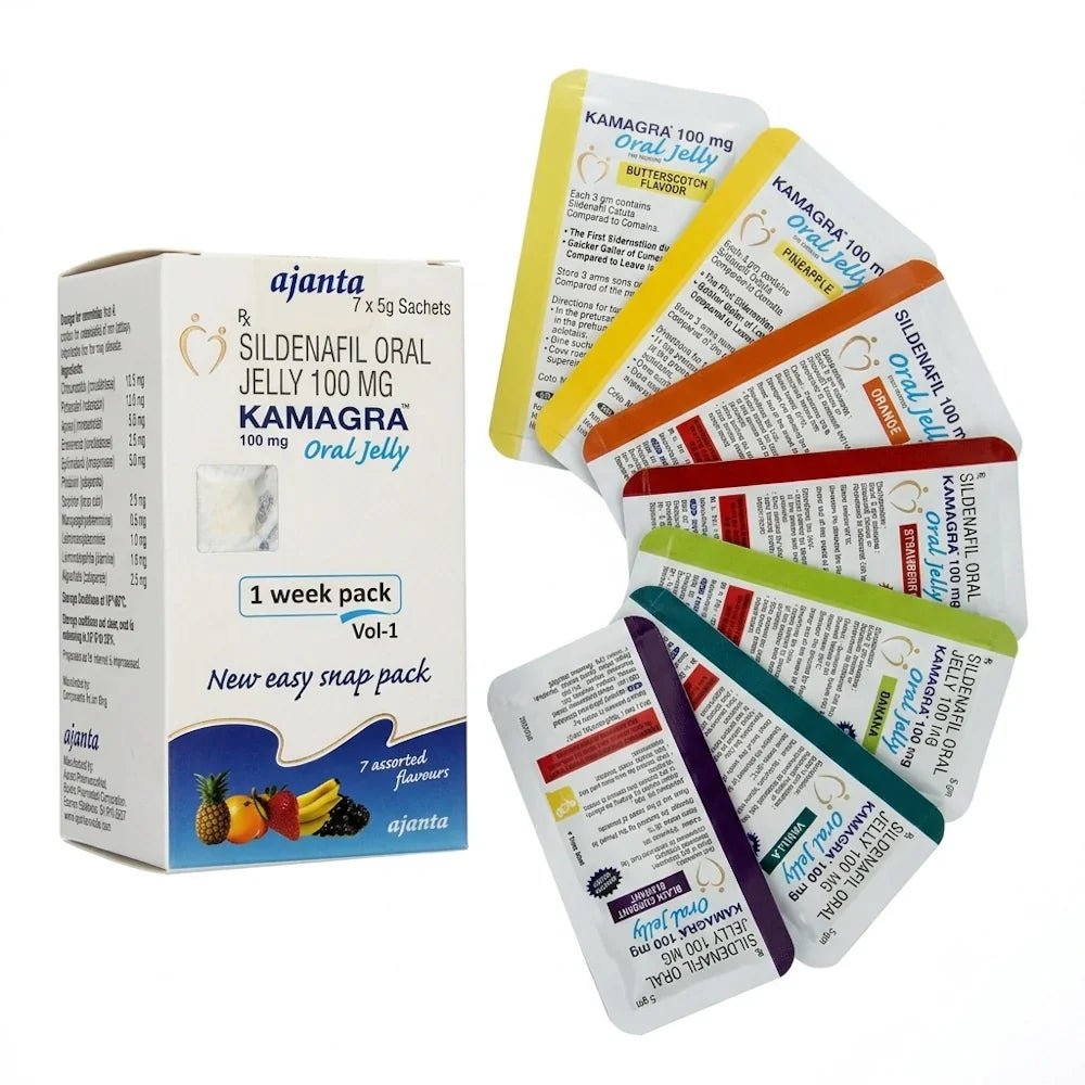Kamagra Oral Jelly 100mg - 7 Assorted Flavors Weekly Pack - New Dream