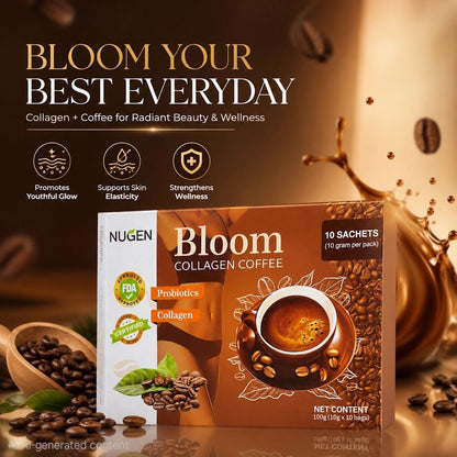 NUGEN Bloom Collagen Coffee - 10 Sachets (10g per pack) - New Dream